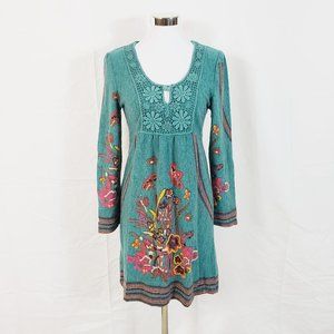 Aryeh Womens Teal Blue Floral Long Sleeve Dress M